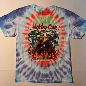 Motley Crue Def Leppard Poison 2022 Stadium Tour Tie Dye Double Sided T-shirt L